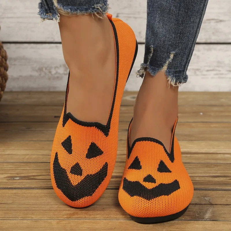 

Women's Flats Halloween Pumpkin Printed Flats Breathable Casual Walking Shoes Lightweight Comfortable Loafers Canvas Flat Shoes