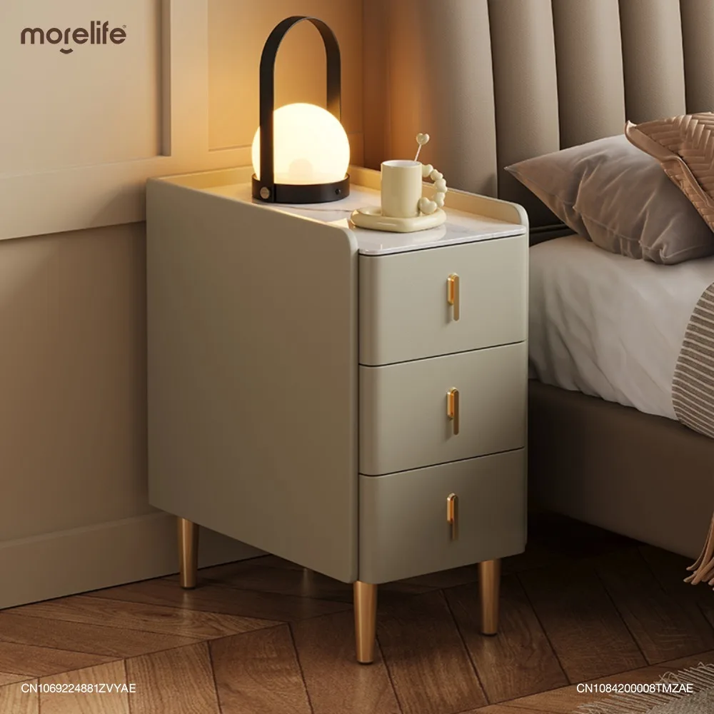 Ultra Narrow Solid Wood Bedside Table Minimalist Modern Home Bedroom Unit Intelligent Rock Board Three Drawer Bedside Cabinet K1