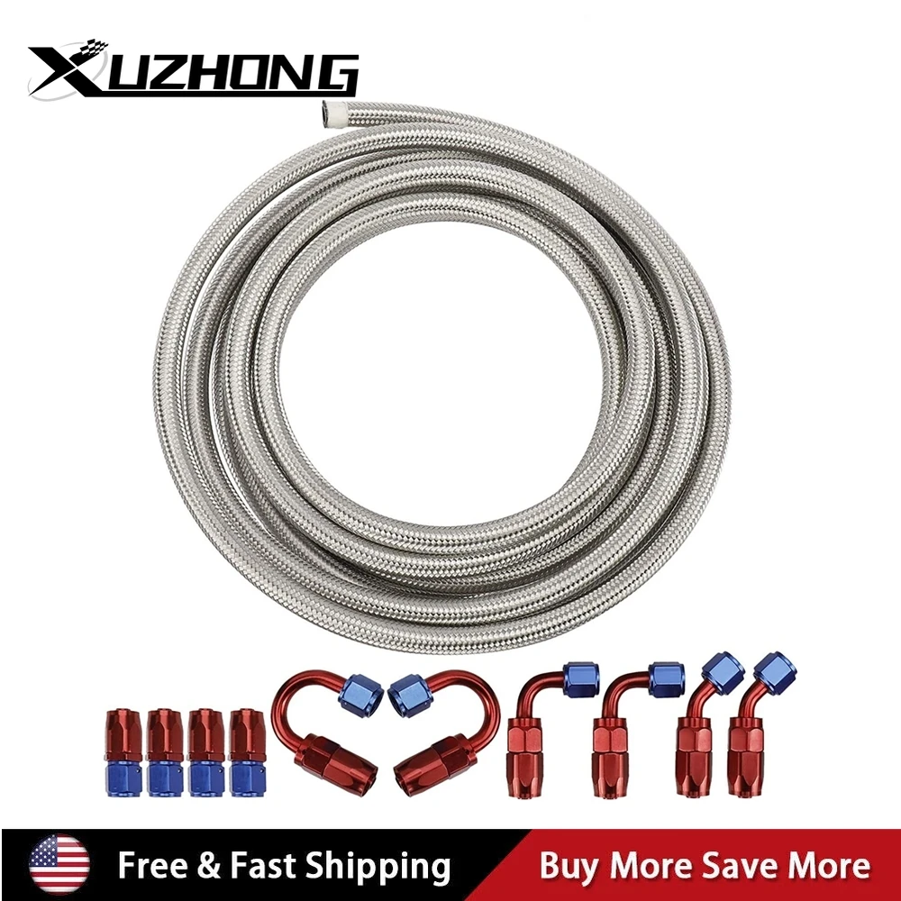 

8AN 20FT Stainless Steel Nylon Braided Oil Fuel Line Hose w/ Swivel Fitting Kits