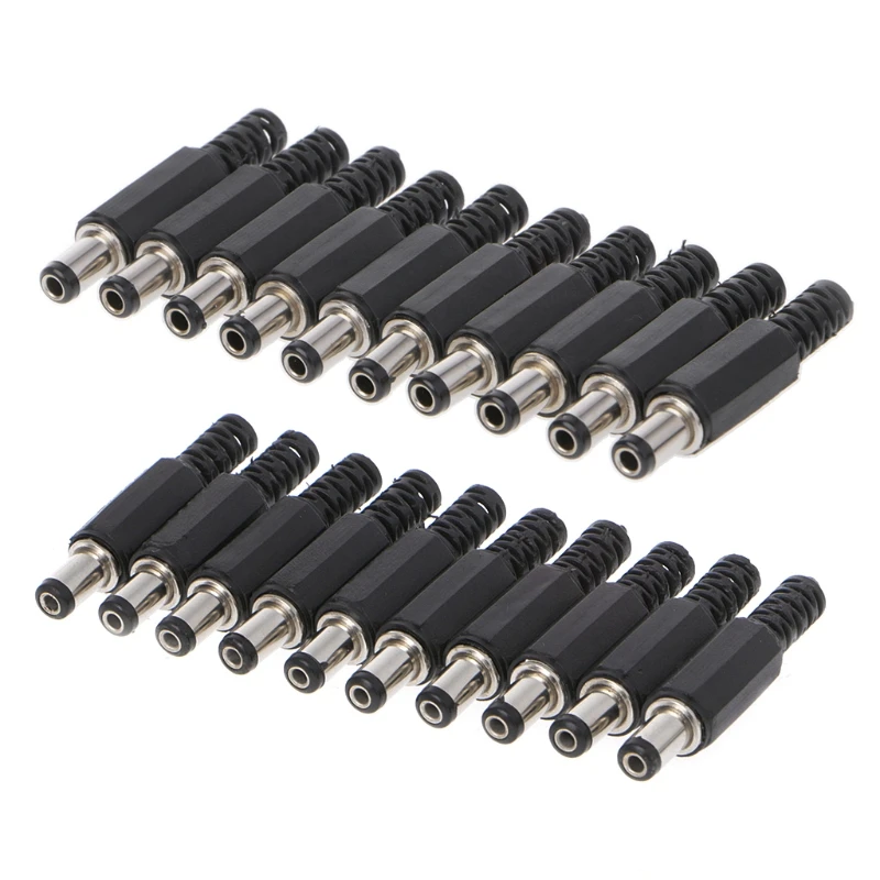 5/10 Pcs DC Power Plug 5.5x2.1mm /5.5x2.5mm Male DC In-Line Plug Socket Jack Connector Adapter Converter Plastic Metal Cover