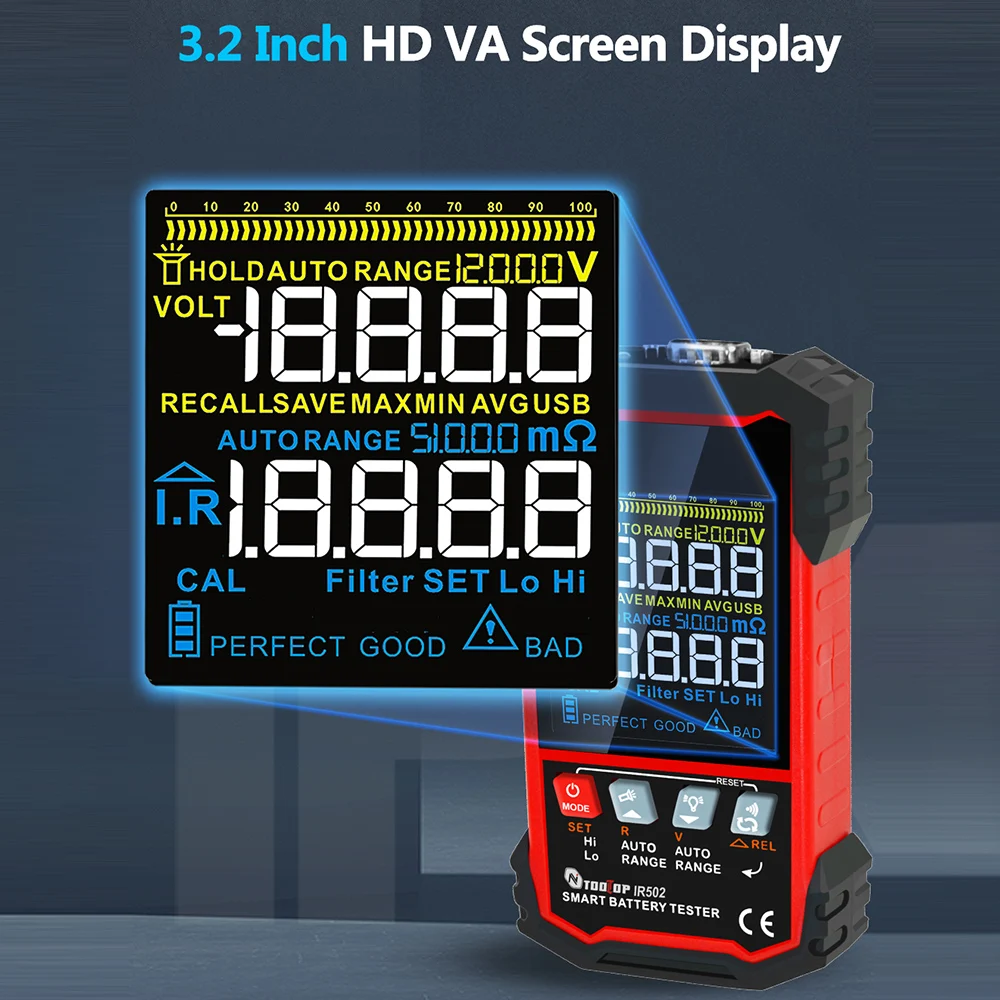 Zestaw narzędzi ± 120V 500Ω Tester rezystancji wewnętrzny akumulator precyzyjny kolorowy ekran inteligentny Tester akumulatora samochodowego