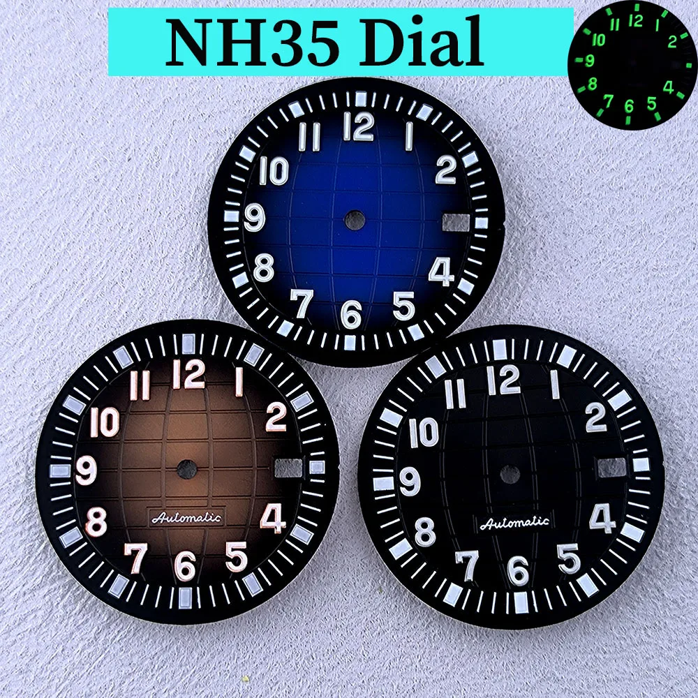 Esfera NH35 de 31,9mm con logotipo personalizado, esfera de reloj con números luminosos verdes, compatible con herramienta de reparación de accesorios de reloj de movimiento NH35/NH36