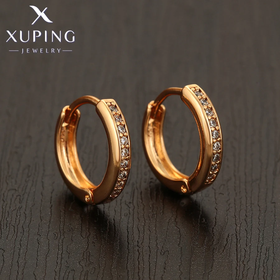 Xuping Schmuck Neuerscheinung Einfache Huggies-Ohrringe Goldfarben Creolen für Damen Geschenk X001068697 – Detail 12