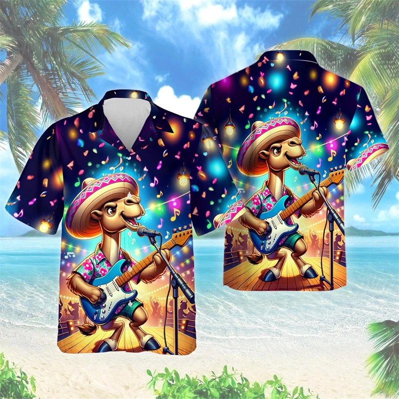 

Funny Camel 3D Print Beach Shirt Casual Hawaiian Shirts For Men Clothes Aloha Animal Lover Short Sleeve Desert Boy Lapel Blouse