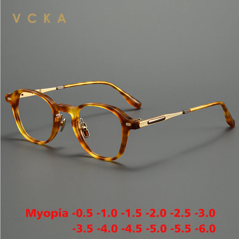 

VCKA Vintage Acetate Optical Myopia Eyeglasses Frame Men Retro Prescription Glasses Women Luxury Brand Eyewear -0.50 to -10