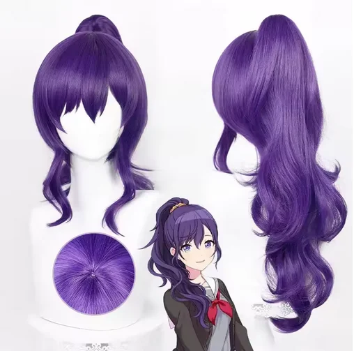 Anime Asahina Mafuyu Cosplla Wig Long Dark Purple Ponytail Wavy Asahina Mafuyu Wig Heat Resistant Synthetic Hair Wigs