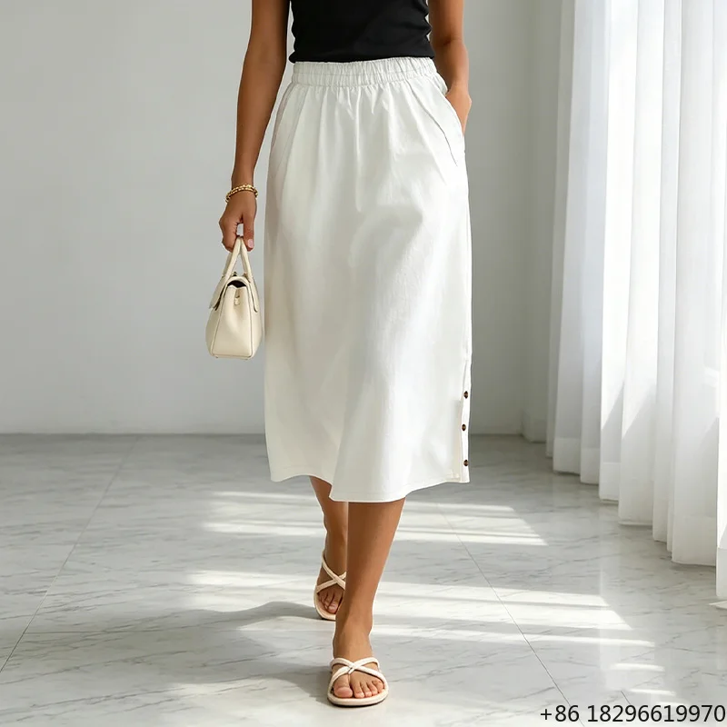 Women Summer High Waist Mini Skirt Split Side Pockets Casual Daily Lightweight Short Skirt