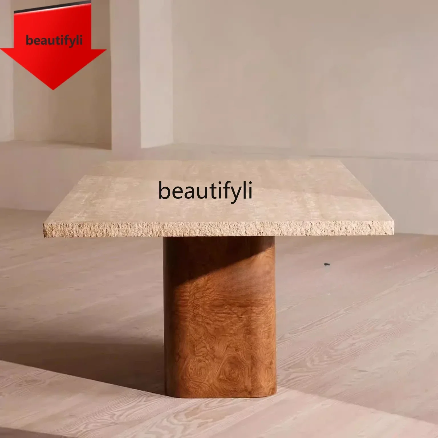 

Q181 Medieval rectangular dining table retro natural travertine marble desk designer high-end meeting table