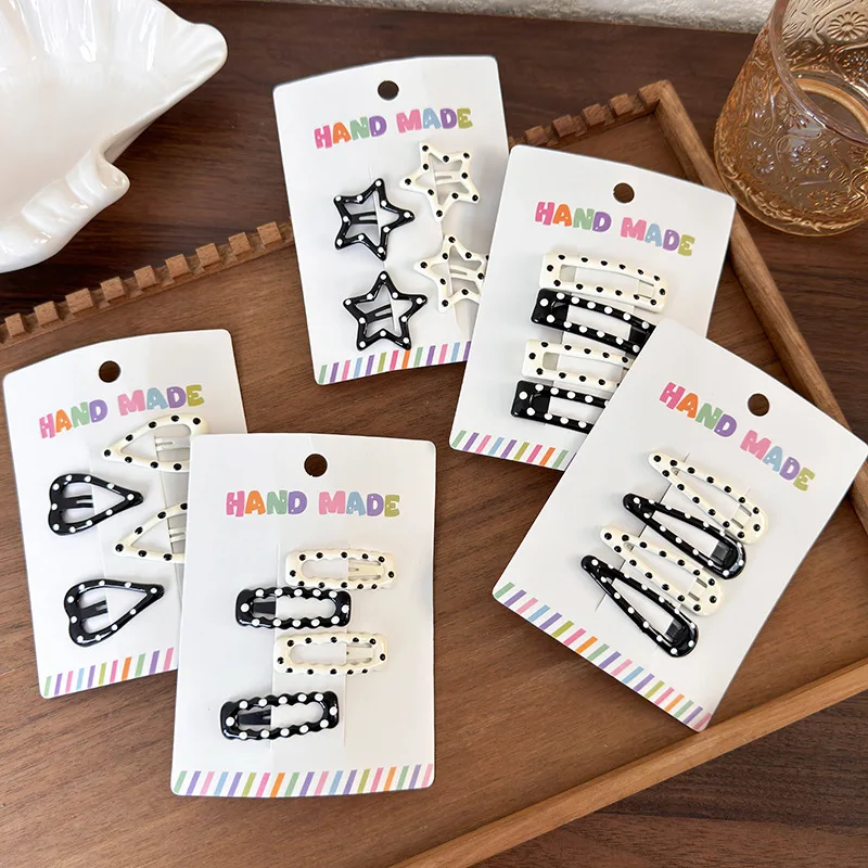 New Black White Dots Star Bow Heart Barrettes Set BB Clips y2k for Girls Cute Sweet Hairpins Child Fashion Hair Accessories Gift