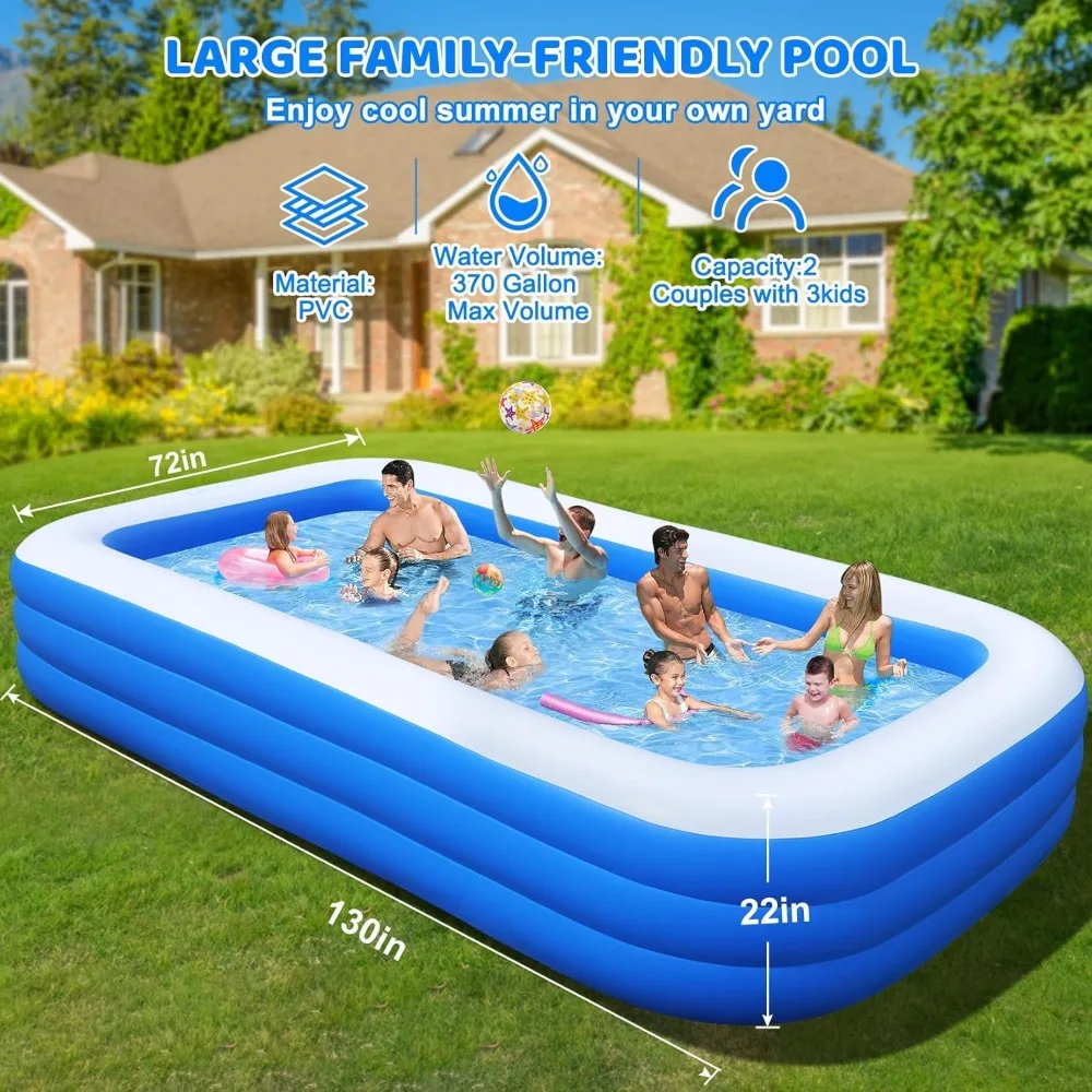 Inflatable Swimming Pool with Pump, 130'' x 72'' x 22'' Blow Up Pools for Adults and Kids, Thickened Oversized Inflatable