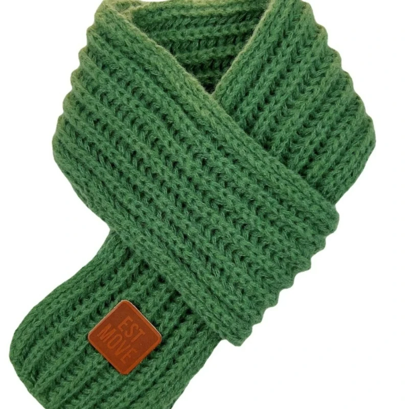 ผ้าพันคอไหมพรมเด็กน่ารักสำหรับฤดูหนาวและฤดูใบไม้ร่วง ดีไซน์อเนกประสงค์ ให้ความอบอุ่น พร้อมด้วยการตกแต่งด้วยหนัง