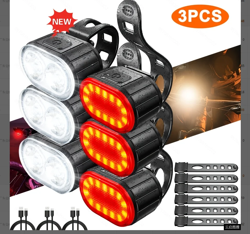 USB-oplaadbare fietsverlichting Fietsveiligheidswaarschuwingslamp Outdoor waterdichte fietszaklamp voor mountainbikes en racefietsen