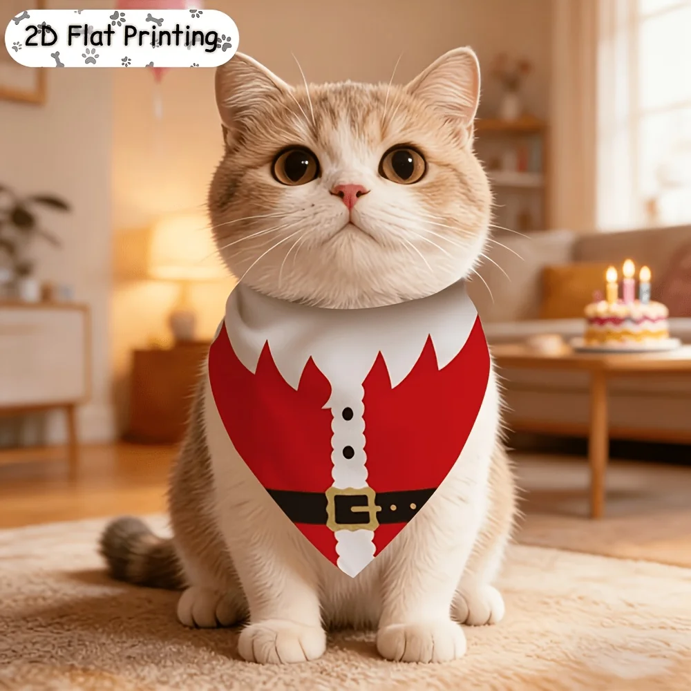 8/4 Pieces of Randomly Assorted Dog 2D Flat Triangular Scarves, with Santa Claus Costume Button Belt and Triangular Scarf - Red and White Print, Suitable for All Dog Breeds and Sizes, Machine Washable Pet Collar, Suita