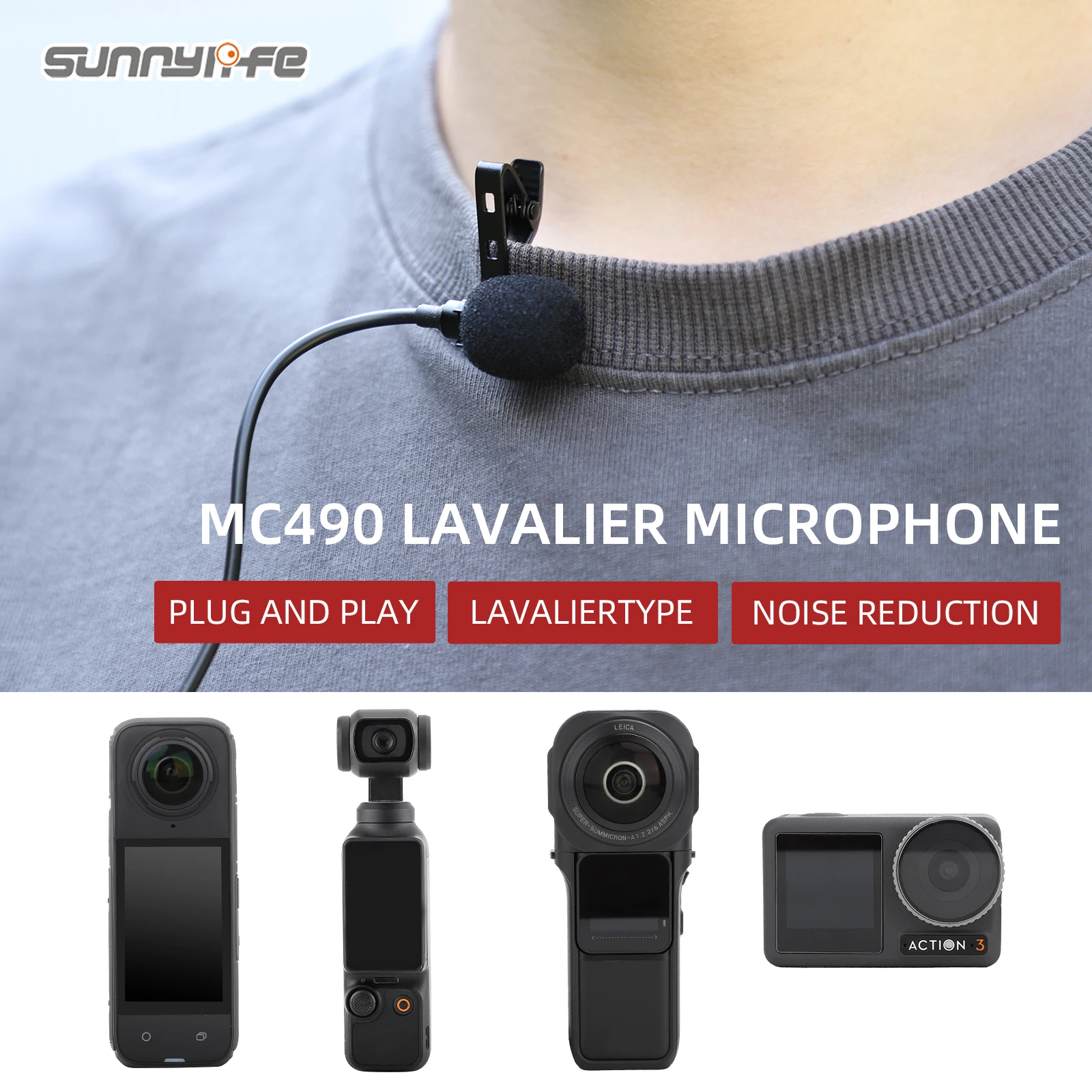 ميكروفون lavalier صغير ، مشبك ، لتسجيل الفيديو ، أداء المعيشة ، insta360 x4/pocket 3/العمل 3