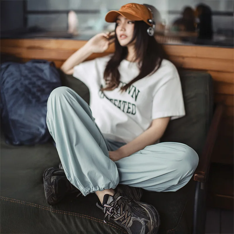 Maden المرأة الصيف كول اللمس المظلة السراويل عارضة خفيفة الوزن مرونة الخصر ركض السراويل الشارع البضائع فضفاضة تناسب السراويل