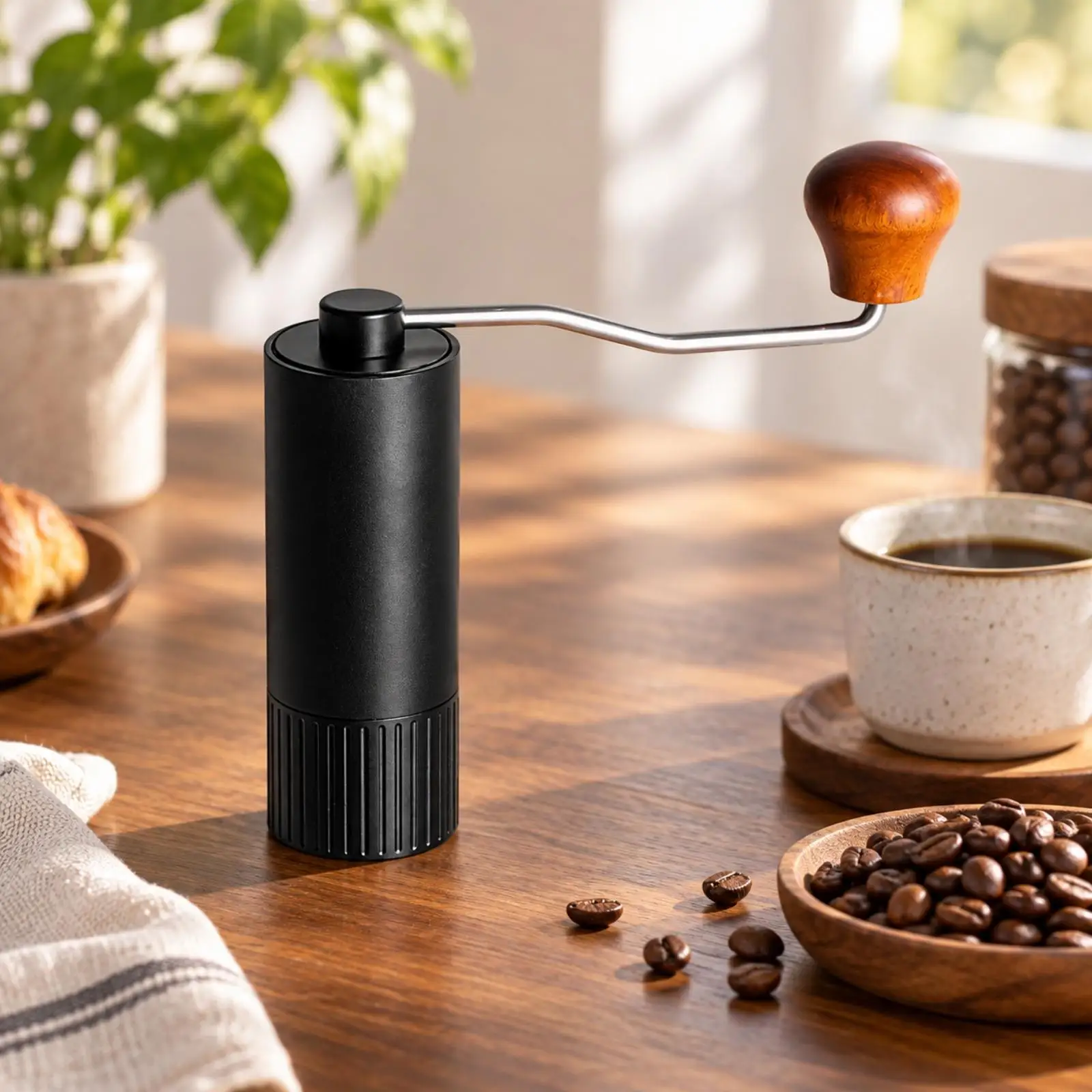Hand Crank Coffee Grinder with Wooden Handle Adjustable Grind Size Manual Burr Grinder with Wooden Crank Knob for Home Baristas