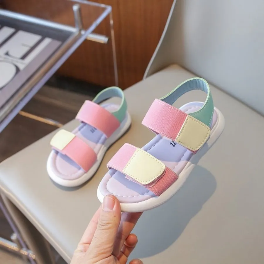 

2026 Girls Sandals Summer Kids Beach Shoes For Girl Soft Patchwork Cute Pink Color Girls Sport Open-toed Sandals Size 26-36