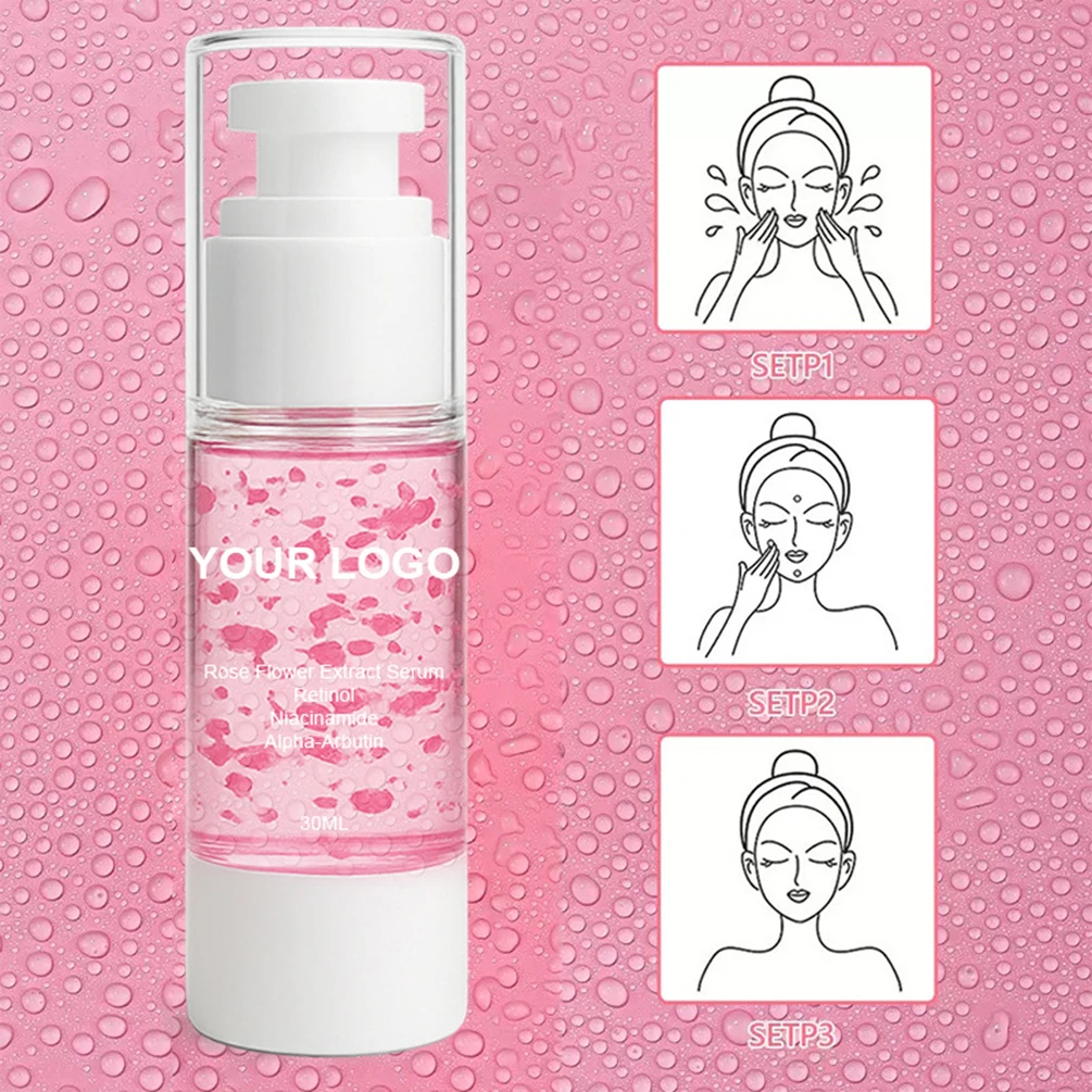 30ml Rose Face Serum Hydrating Brightening Anti Aging Facial Essence Private Label Custom Logo Vegan Makeup Wholesale