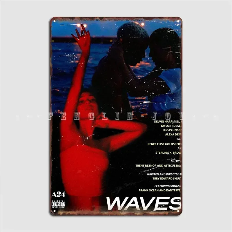 Waves A24 Movie Poster Metal Plaque Cinema Living Room Cinema Designing Plates Tin Sign Poster