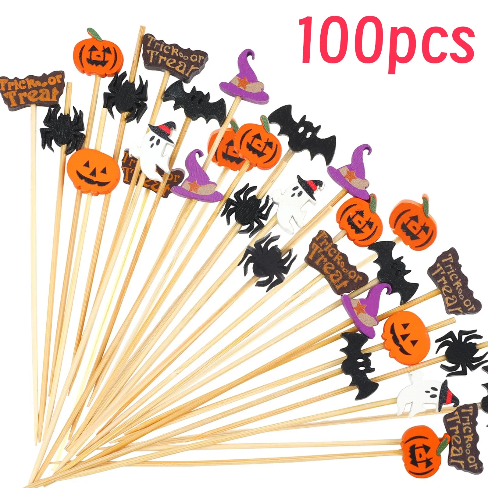 100 teile/beutel Halloween Bambus Stick Obst Zahnstocher für Kuchen Lebensmittel Pick Zahnstocher Fledermaus Halloween Party Weihnachten Party Versorgung
