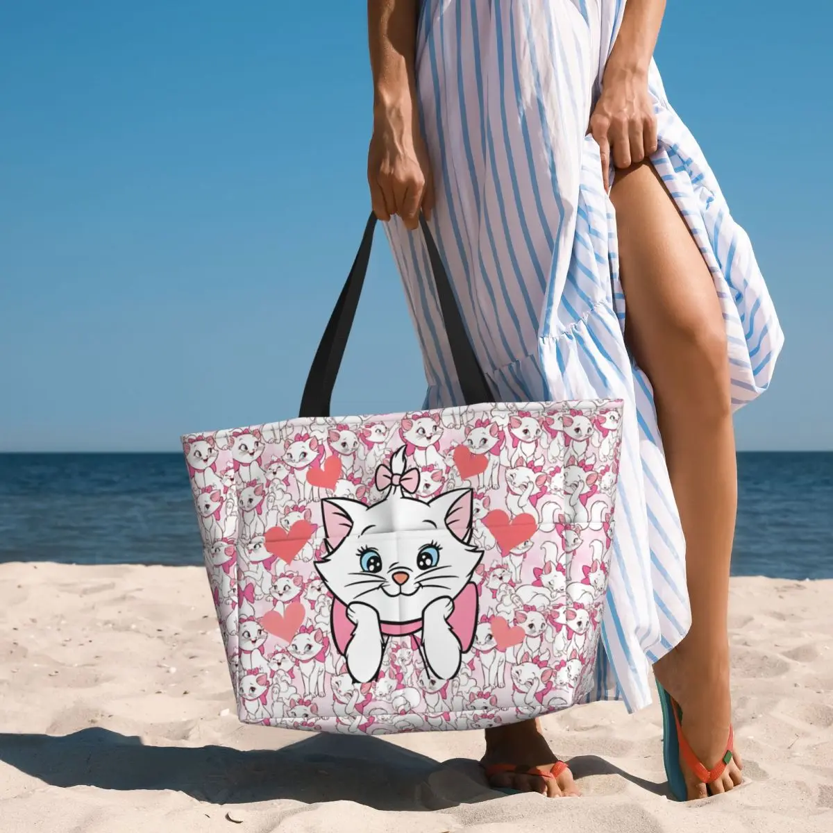 Custom Large The Aristocats Marie Cat Tote Bag for Women Cartoon Shoulder Shopping Gym Beach Travel Bag