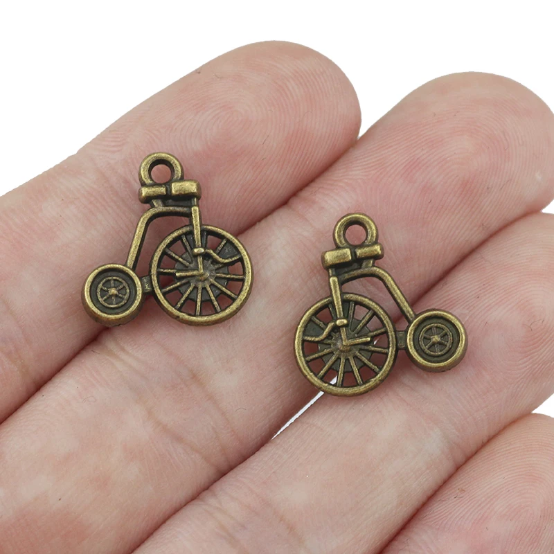 High Quality 20 Pcs 16*17mm Antique Bronze Plated Vintage Bike Bicycle Charms For Diy Jewelry Making Keychain Pendant Accessory