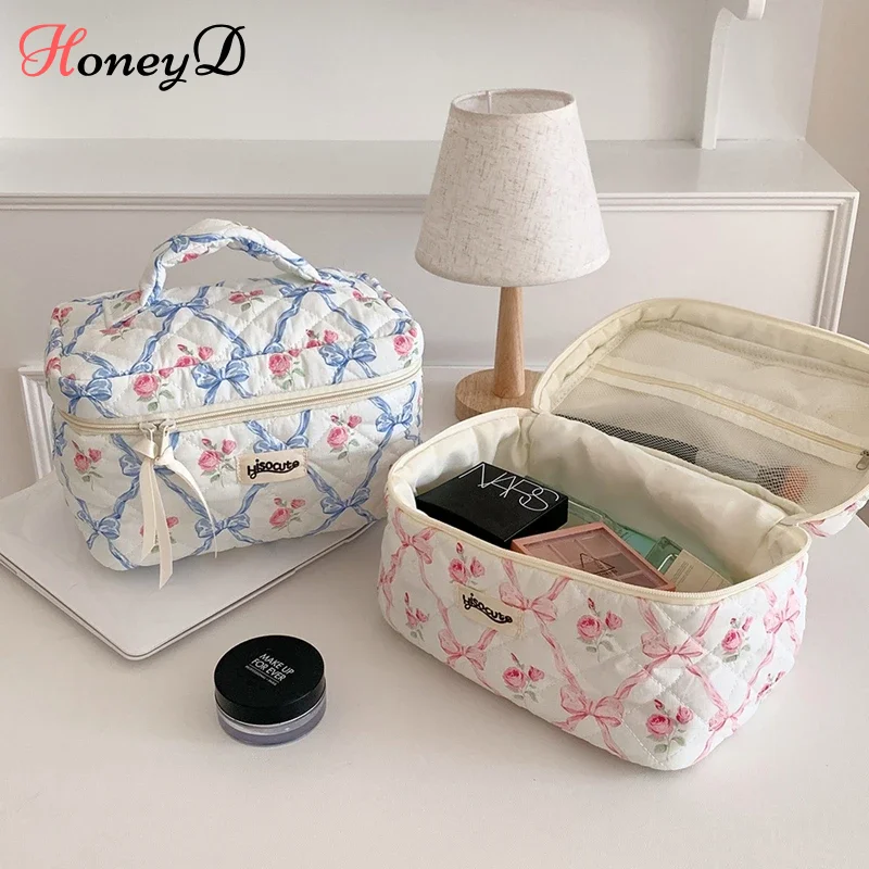 

Bow Flower Makeup Bag Cosmetic Bag Women Zipper Storage Bag Large Capacity Portable Handbag Toiletry Case For Girls Cosmetiquera