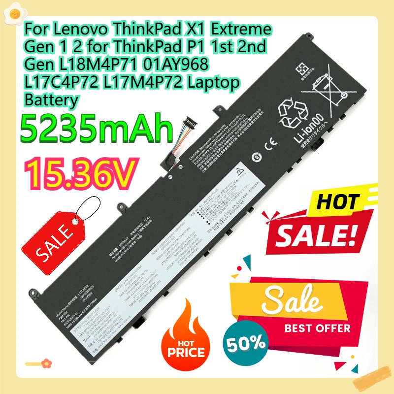 

For Lenovo ThinkPad X1 Extreme Gen 1 2 for ThinkPad P1 1st 2nd Gen L18M4P71 01AY968 L17C4P72 L17M4P72 Laptop Battery