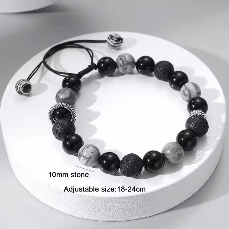 Black Volcanic Stone Bracelet Unpopular Men's Beaded Bracelet Niche Women's High-value Vintage health HandString Collectibles