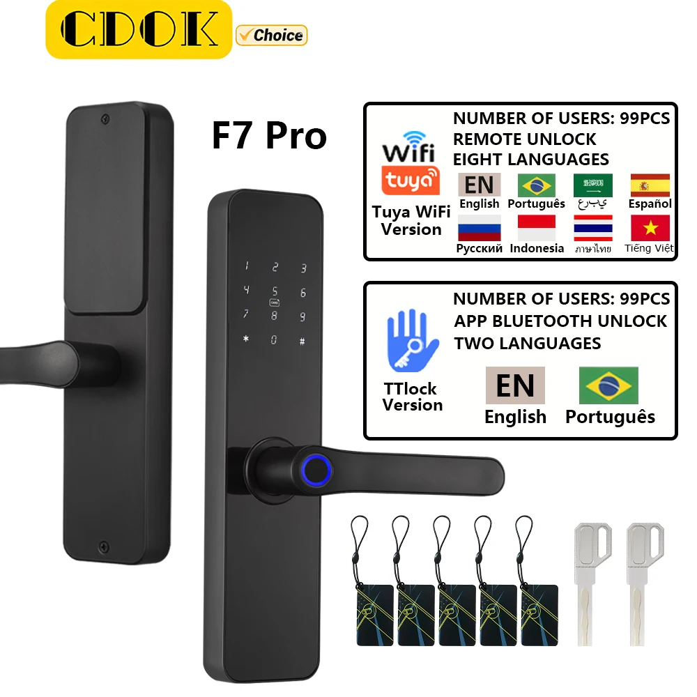 CDOK F7 Pro TuyaWiFi/TTlock Bluetooth smart lock, fingerprint lock, hotel apartment door lock, remote unlocking