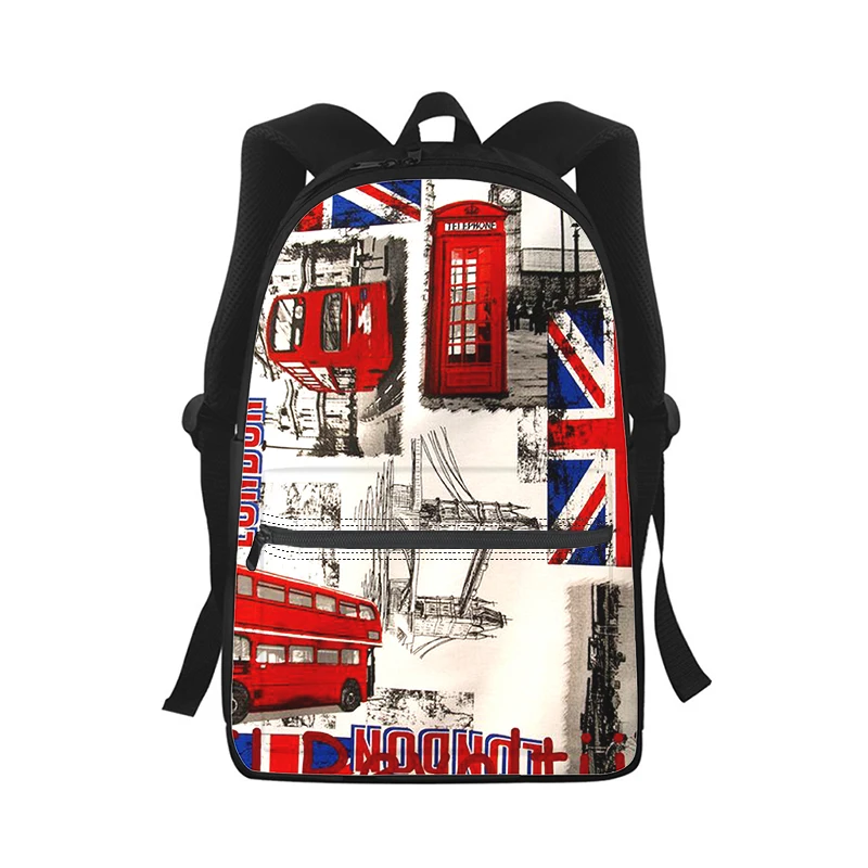 Cartoon England I love london mężczyźni kobiety plecak 3D Print moda tornister studencki plecak na laptopa dziecięca torba podróżna na ramię