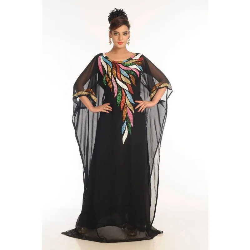 

Black Dubai Morocco Farasha Kaftan Abaya Jalabiya Party Dress Fashion Trend