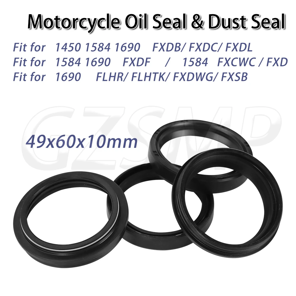 

Front Fork Oil Seal 49x60x10mm Dust Cover Fit for Harley Dyna Street Bob Fat Bob Low Rider FXDL FXDC FXDB 1584 1690