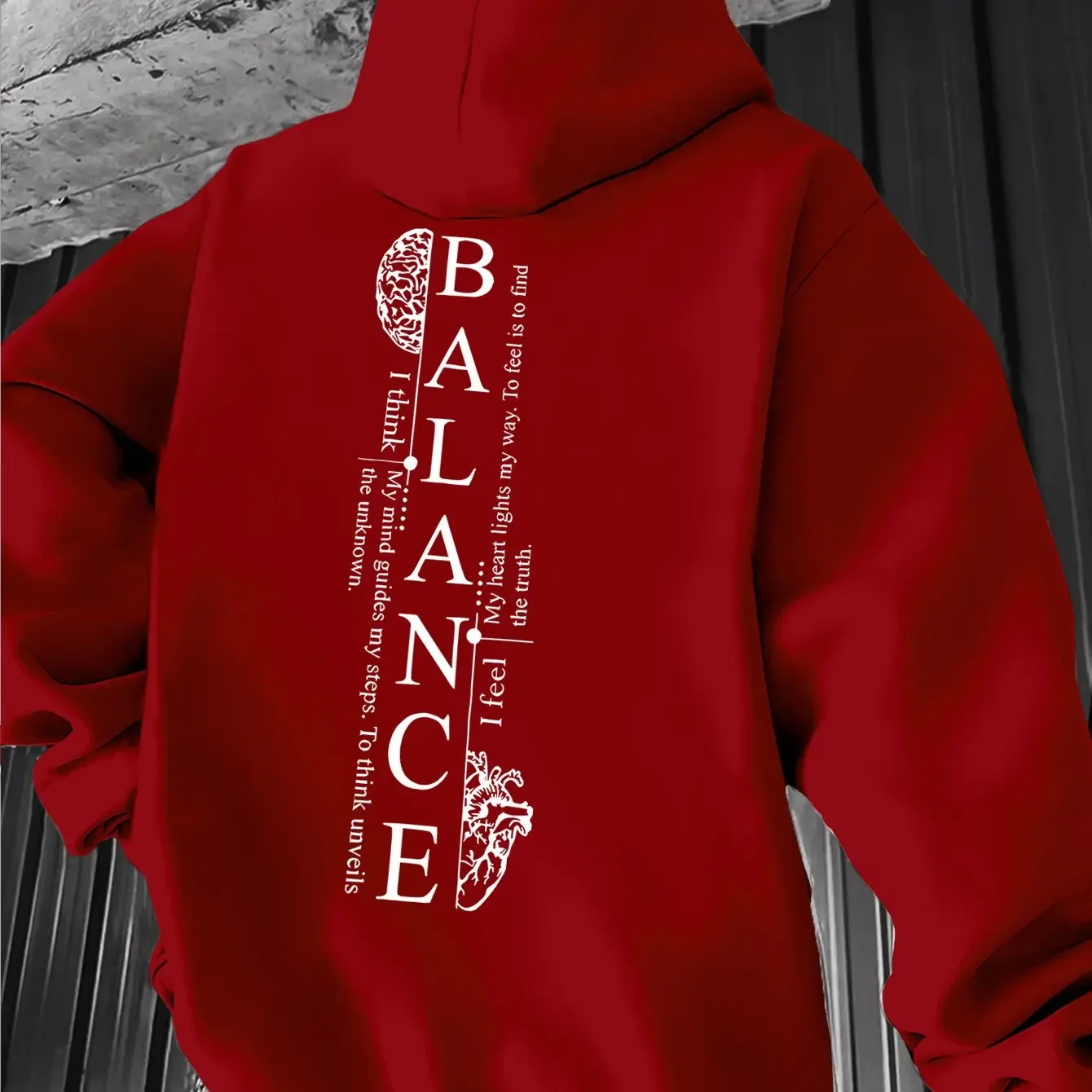 Minimal Vertical Mind‑heart Balance Graphic Back‑Printed Hooded Sweatshirt Soft Warm Fleece Unisex Oversized Hoodie