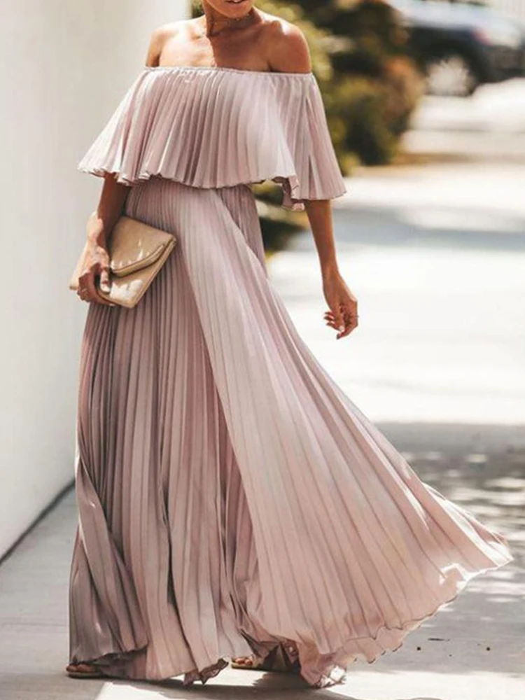 

Long Dress Chiffon Summer Chic and Elegant Woman Straight Dress Elastic Off Shoulder Party Dresses Woman Elegant Sexy Evenings