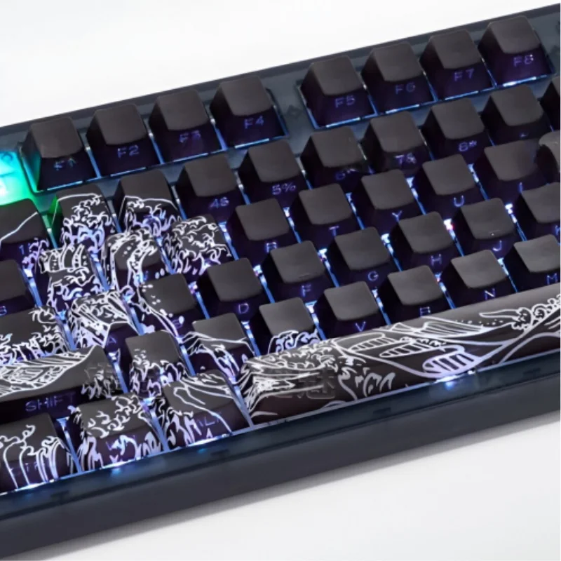 129Key Ukiyoe Key Cap Side Engraved Light Cherry Profile PBT Sublimated Personalized MX Switch Game Mechanical Keyboard