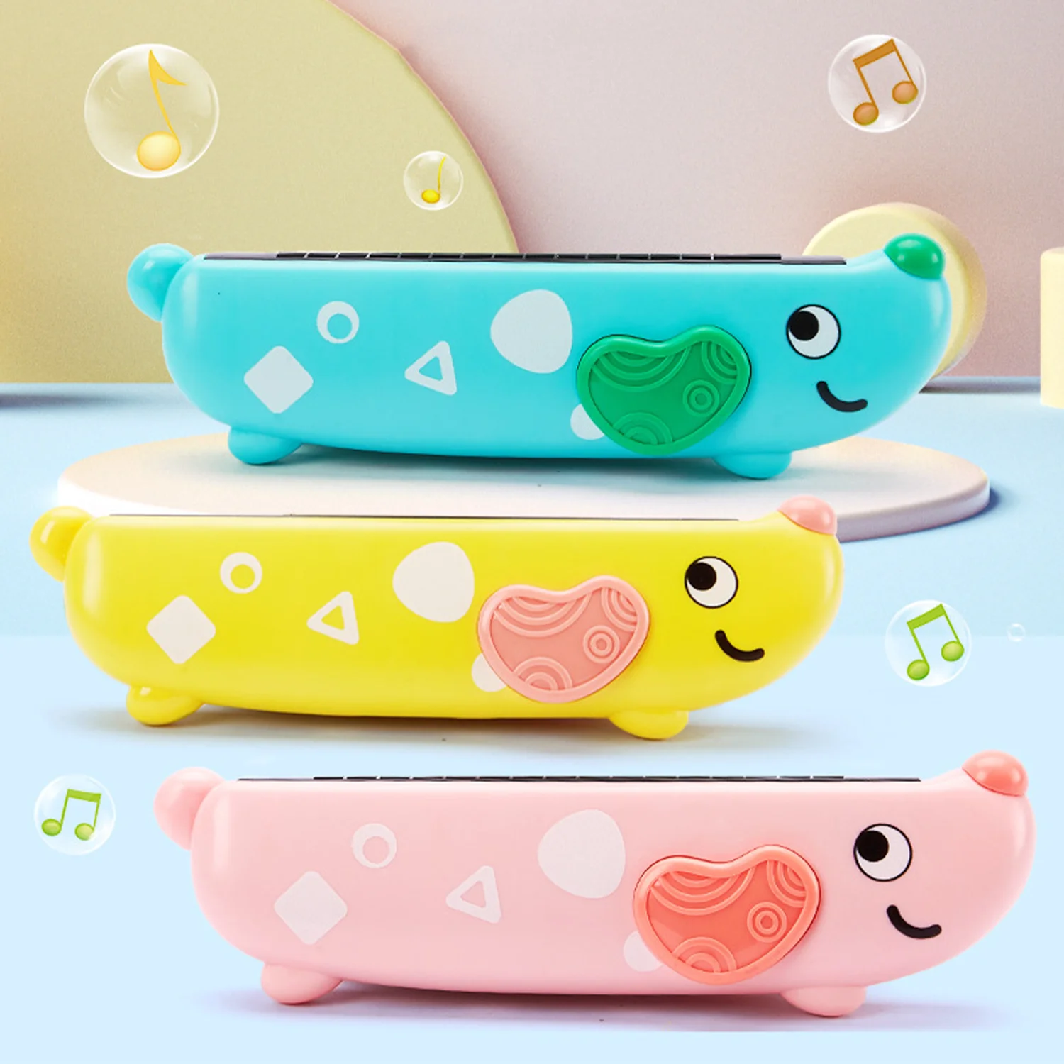 Children's cartoon 16 hole harmonica, sound and play washable baby early education training breath toy