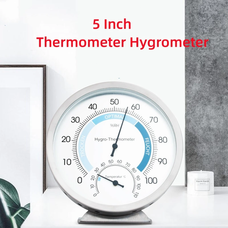 

5 Inch Stainless Steel Sauna Thermometer Hygrometer Wall Hung Indoor Outdoor Sauna Room Temperature Humidity Tester Monitor