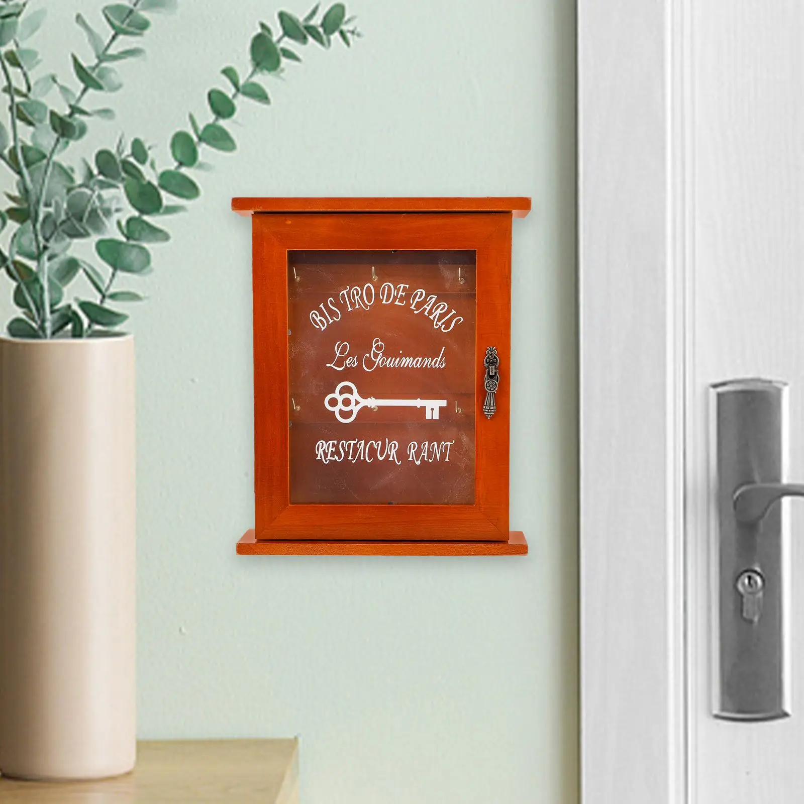 Retro Wood Holder Cabinet Wall Mounted Organizer 6 Hooks Brass Decorative Key Box Holder Storage farmhouse Style Key Box