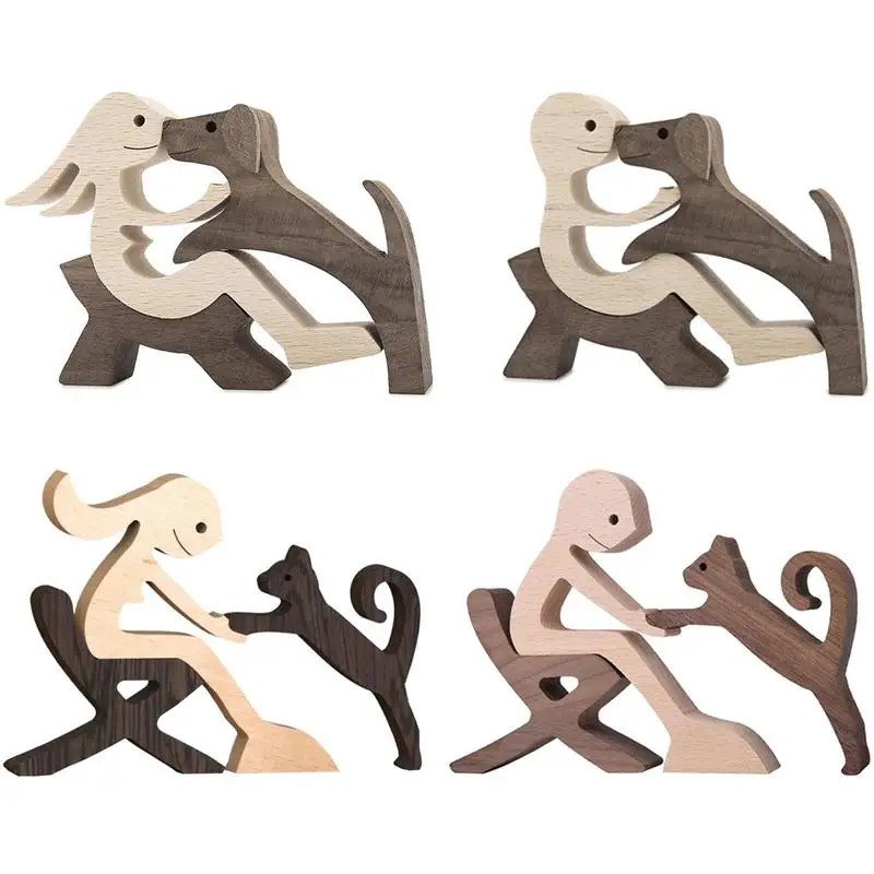 Figuras de perro de madera tallada a mano, estatua de perro de madera tallada con cuidado para escritorios, estanterías, soportes de TV