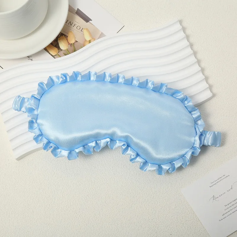 5pcs Custom Logo Ruffle Edge Satin Eye Masks New Soft Imitation Silk Shading Breathable Sleep Mask for Nap Travel Fatigue Relief view 2