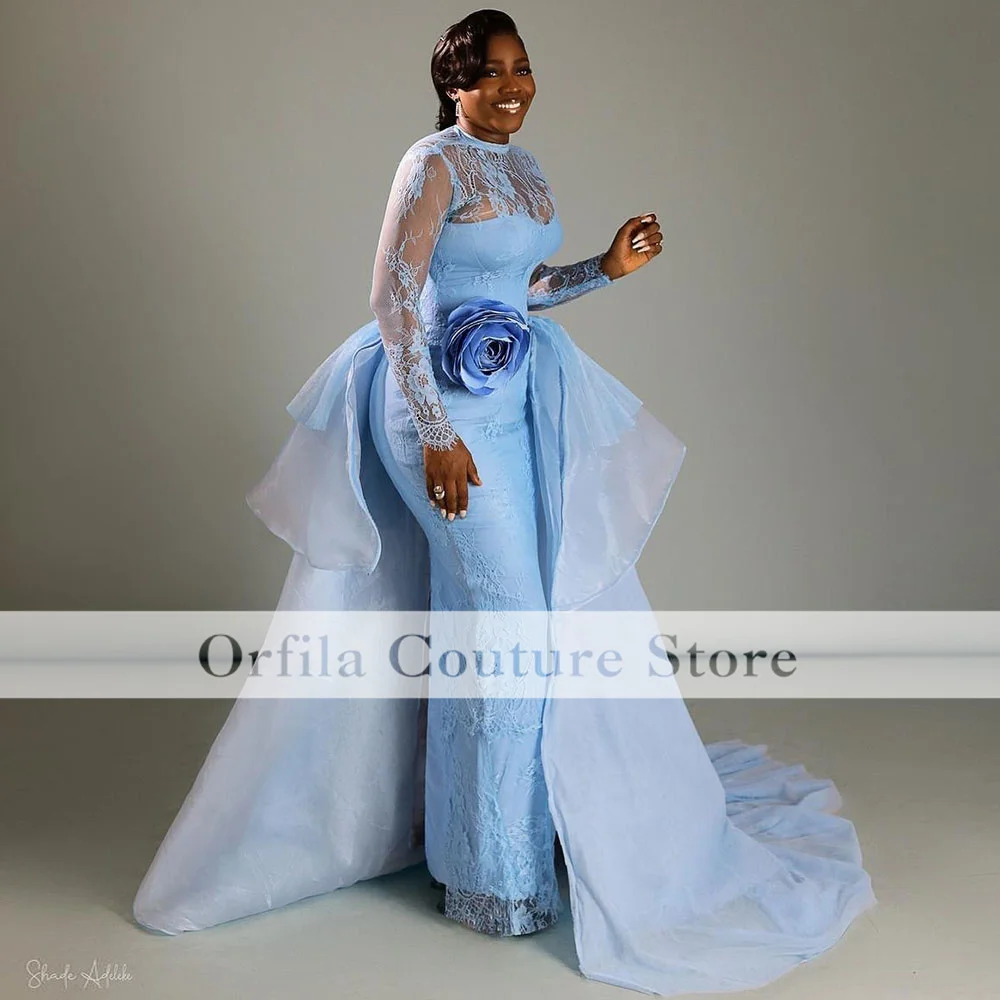 Luxury Lace Nigerian Evening Dresses 2025 Aso Ebi Wedding Party Dress Long Sleeves African Prom Gowns Customized