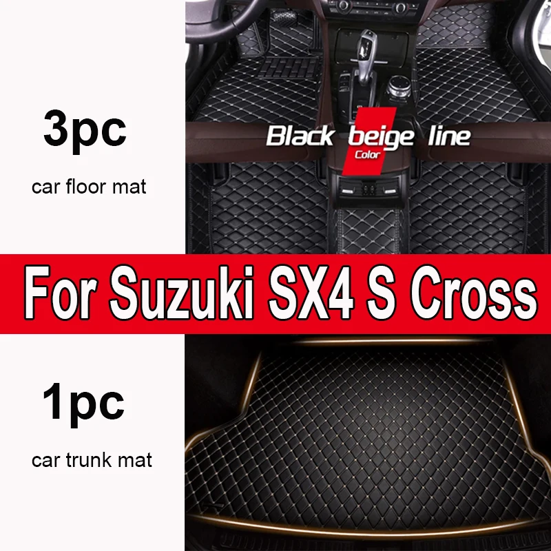 Custom Auto Luxury Leather Car Floor Mat For Suzuki SX4 S Cross 2020 2021 2022 Car Mat Full Set Women Waterproof Accessories