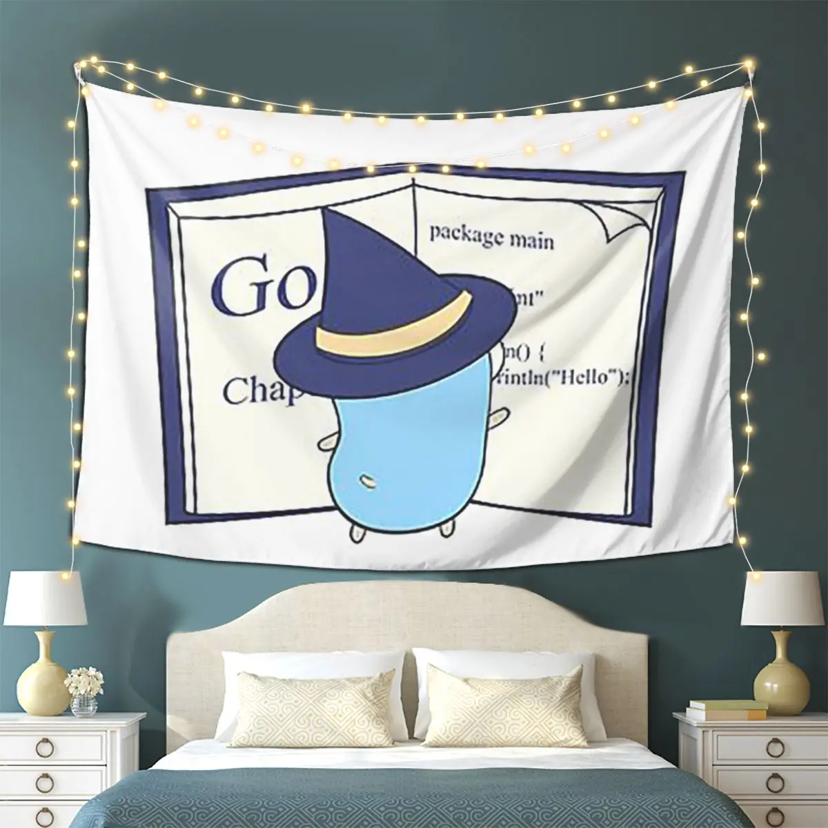 

The Go Gopher Golang Witch Learning Tapestry Wall Hanging Aesthetic Home Decoration Tapestries for Dorm Room