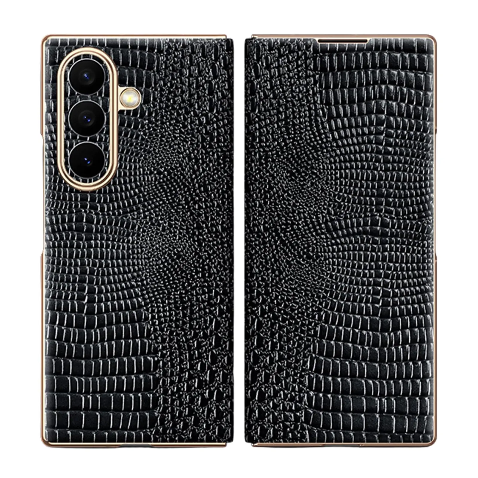 Crocodile Texture Leather Flip Case for Samsung Galaxy Z Fold 8/Fold 8 Ultra Electroplated Gold Edge Anti Scratch Camera