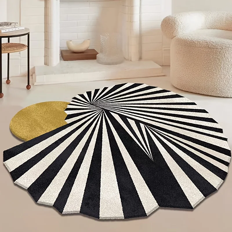 VIKAMA Black And White Radial Optical Illusion Carpet Living Room Sofa Floor Mat Bedroom Soft Comfortable Foot Pad Home Decor