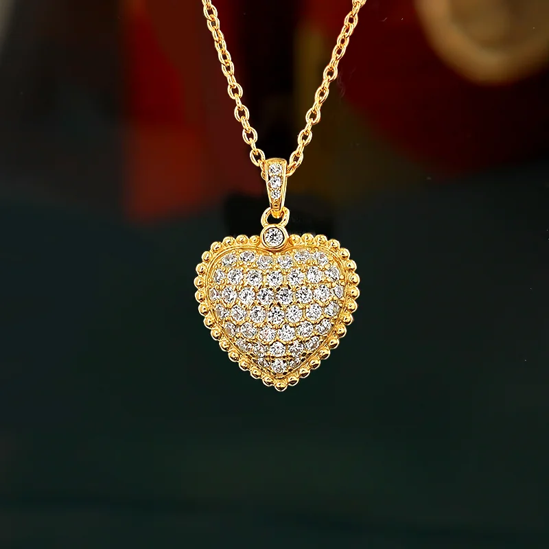 

Light luxury temperament, heart full diamond collarbone chain, 925 pure silver, gold-plated necklace, versatile and niche