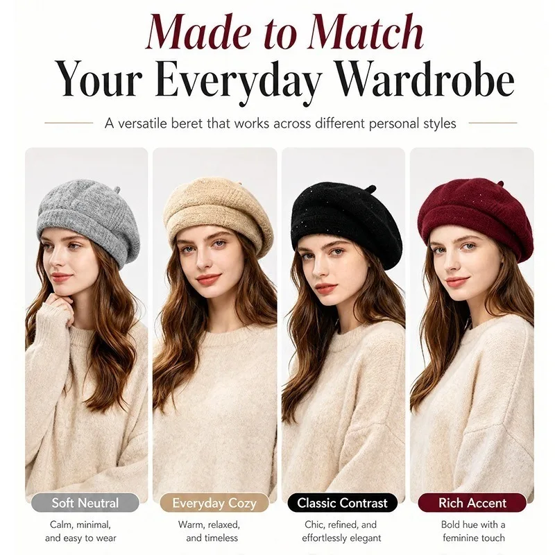 Winter Knitted Beret Hat 4 Colors French Style Warm Soft Beanie Fashion Ladies Artist Cap Hats for Women Sombreros De Mujer