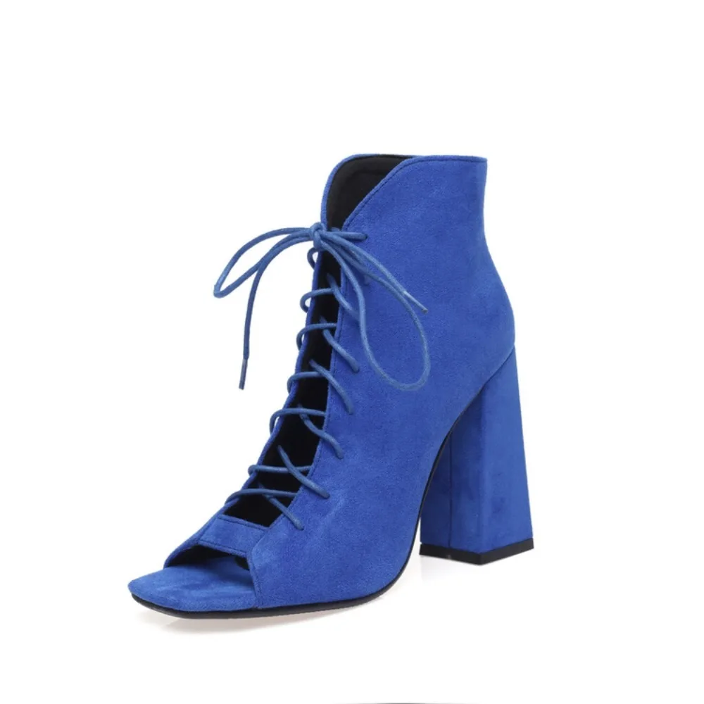 

BLXQPYT Block High Heels Women Sandals Fashion Peep Toe Lace Up Party Dress Office Wedding Shoes Bride Big Size 46 2301-1