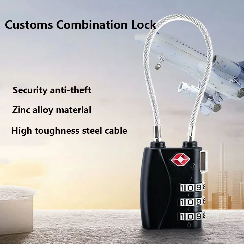 Anti-Theft Small Padlock Cable Luggage Lock Customs Code Lock TSA Customs Lock Smart Combination Lock Padlock with Steel Cable